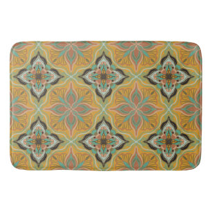 Watercolor Moroccan Yellow Floral Tile  Bath Mat