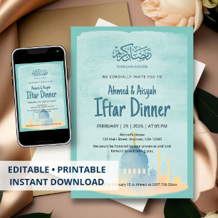 Watercolor Mosque Ramadan Iftar Party Invitation
