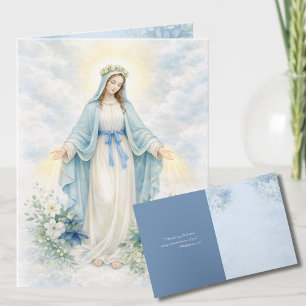 Watercolor Mother Mary Religious Catholic Floral  Holiday Card