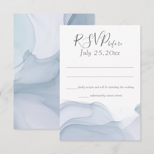 Watercolor Motion Blue Wedding Response Invitation (Front/Back)