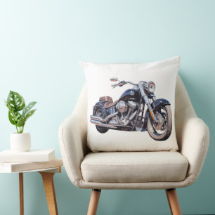 Watercolor motorcycle throw pillow