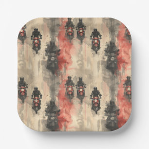 Watercolor motorcycles, bikers, racing, motorcycli paper plate