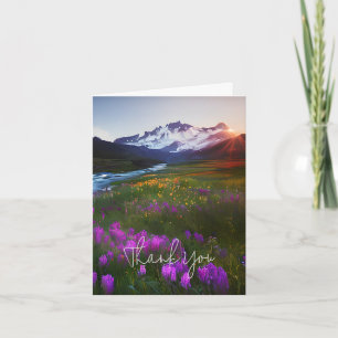 Watercolor mountain  and flowers customizable card