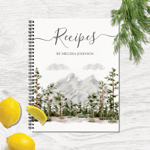 Watercolor Mountain and Forest Cookbook Recipe Notebook