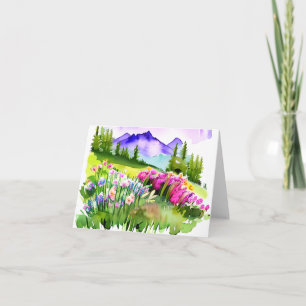 Watercolor mountain and wildflowers customizable card