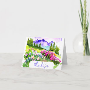 Watercolor mountain and wildflowers customizable card