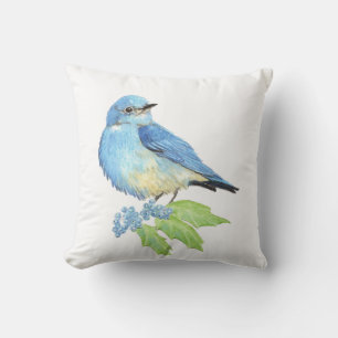Watercolor Mountain Bluebird Blue Bird Art for the Throw Pillow