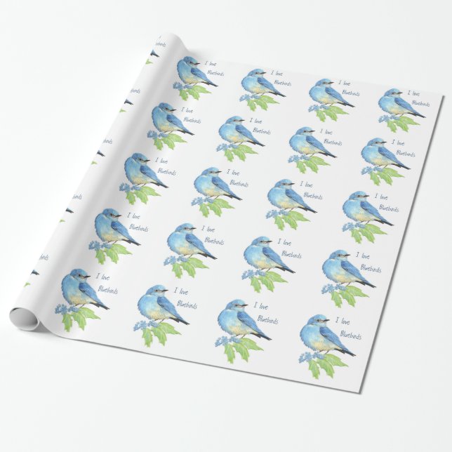 Watercolor Mountain Bluebird Blue Bird Art for the Wrapping Paper (Unrolled)