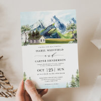 Watercolor Mountain Boho Forest Wedding