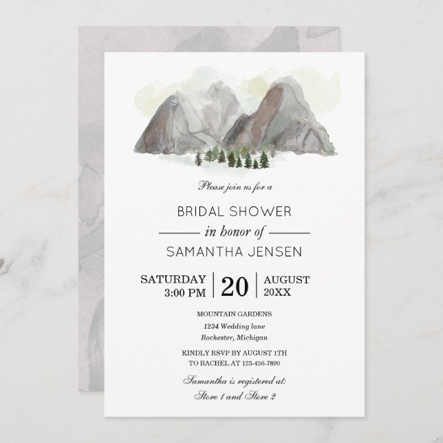 watercolor mountain bridal shower invitation (Front/Back)