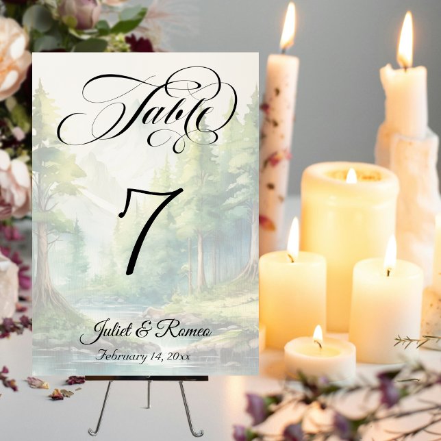 Watercolor Mountain & Calligraphy Wedding Table Number (Creator Uploaded)