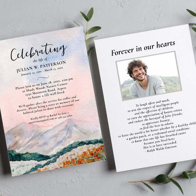 Watercolor Mountain Field Celebration of Life Invitation (Creator Uploaded)