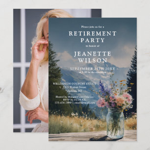 Watercolor Mountain Floral Retirement Party Photo Invitation