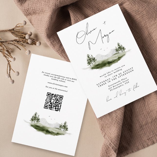 Watercolor Mountain Forest All in One Wedding Invitation (Creator Uploaded)
