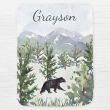Watercolor Mountain Forest Bear Personalized Boy