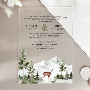 Watercolor Mountain Forest Deer Wedding Acrylic Invitations