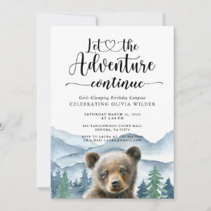Watercolor Mountain Forest Girls Glamping Birthday Invitation