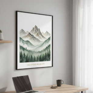 Watercolor Mountain Forest Poster 