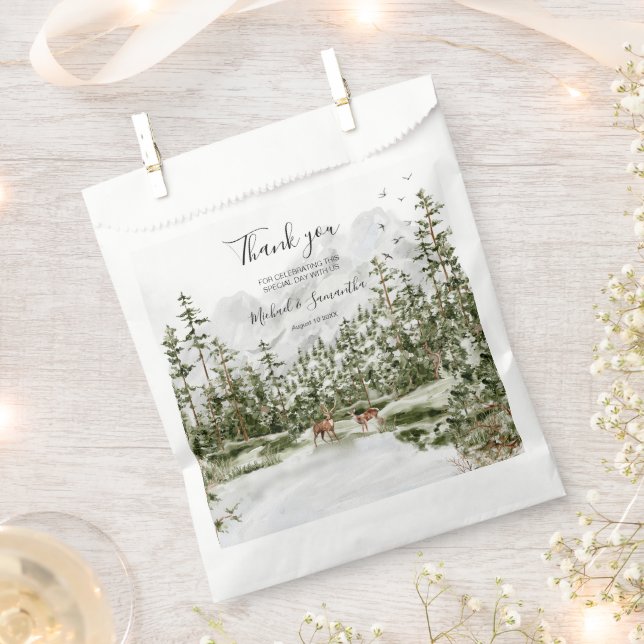 Watercolor Mountain Forest Rustic Wedding Favour Bag (Clipped)