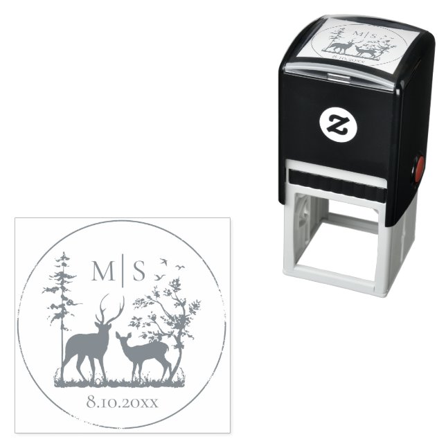 Watercolor Mountain Forest Rustic Wedding Self-inking Stamp (In Situ)