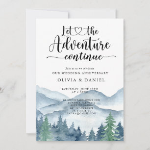 Watercolor Mountain Forest Wedding Anniversary Invitation