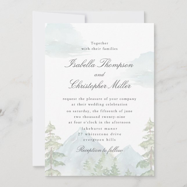 Watercolor Mountain Forest Wedding Invitation (Devant)