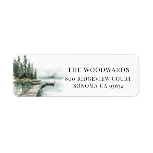 Watercolor Mountain Lake Dock Return Address