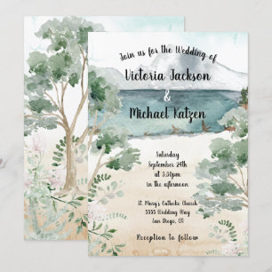 Watercolor Mountain lake Invitations de mariage
