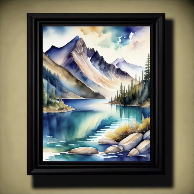 Watercolor Mountain Lake Scène 4:5 Poster (Créateur téléchargé)