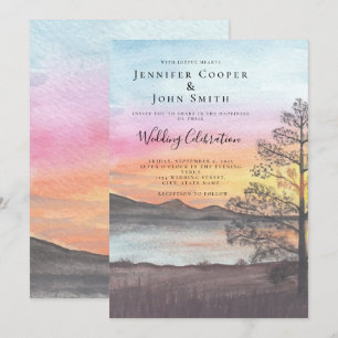 Watercolor Mountain Lake View  Wedding Invitation