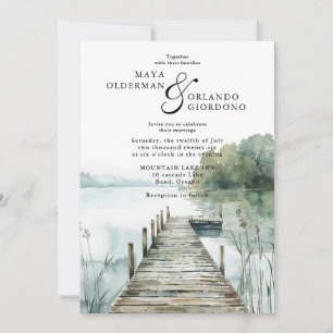 Watercolor Mountain Lake Wedding Invitation