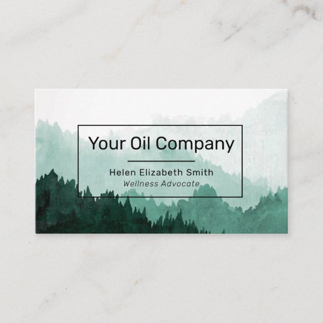 Watercolor Mountain Landscape Essential Oils Business Card (Front)