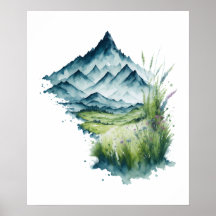 Watercolor Mountain Landscape
