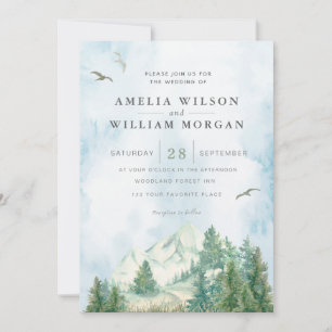 Watercolor Mountain Landscape Wedding Invitation