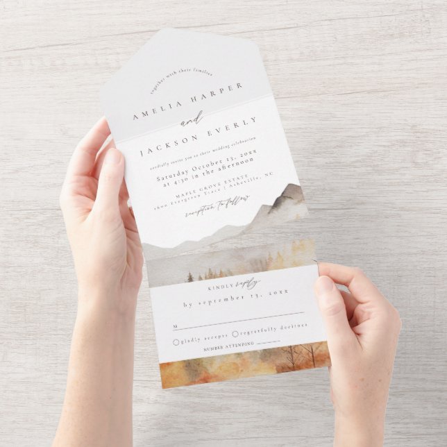 Watercolor Mountain Mariage tout en une invitation (Déchirure)