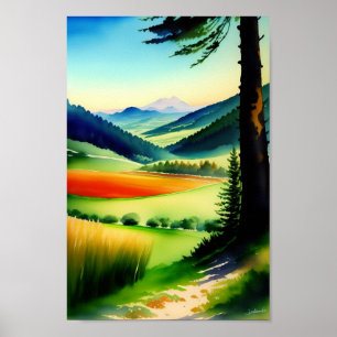 Watercolor Mountain Meadow Poster