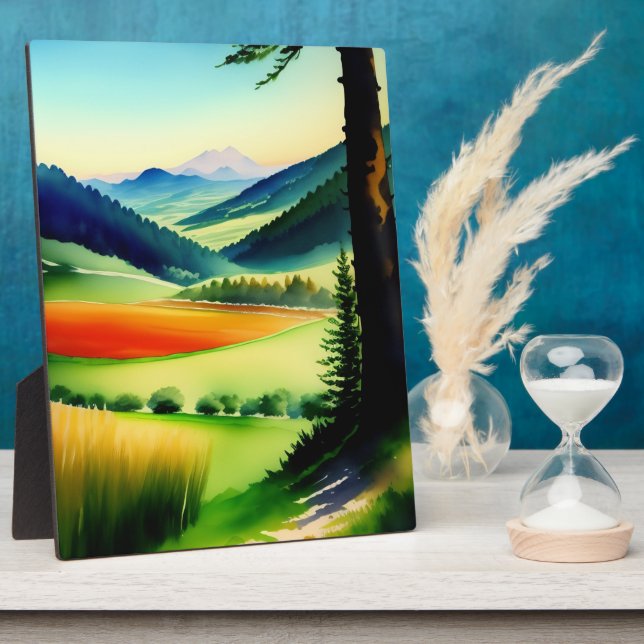 Watercolor Mountain Meadow Tabletop Plaque (Side)