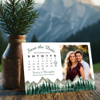 Watercolor Mountain Pine Calendar & Photo Wedding