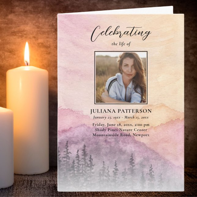 Watercolor Mountain Pines Funeral Order of Service Program (Creator Uploaded)