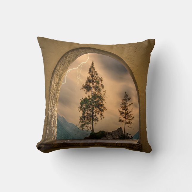 Watercolor Mountain Poster,Nature Wall Art,Waterco Throw Pillow (Front)