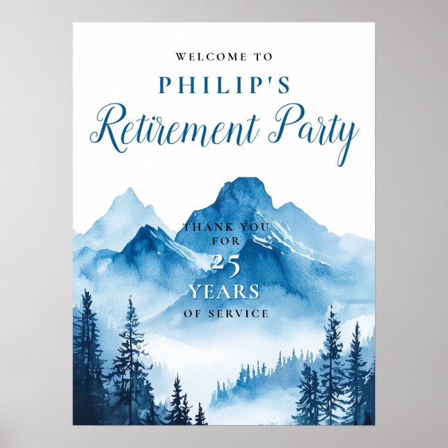 Watercolor Mountain Retirement Party Welcome Sign (Front)