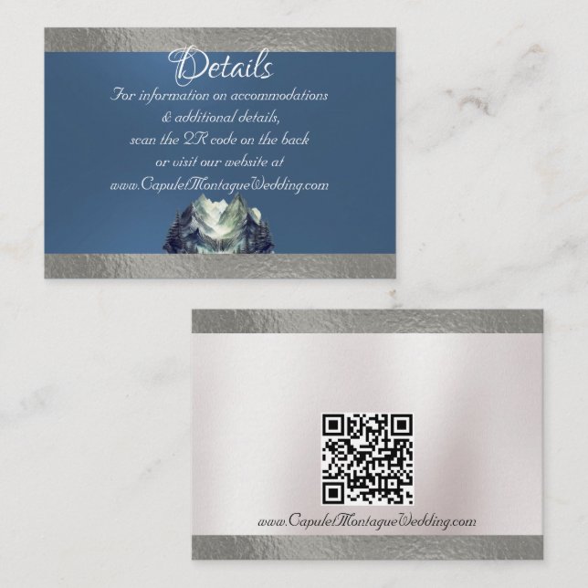 Watercolor Mountain & Ribbon Blue 2, QR Code Enclosure Card (Front/Back)