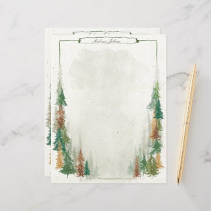 Watercolor Mountain Rustic Monogram Paper Sheet