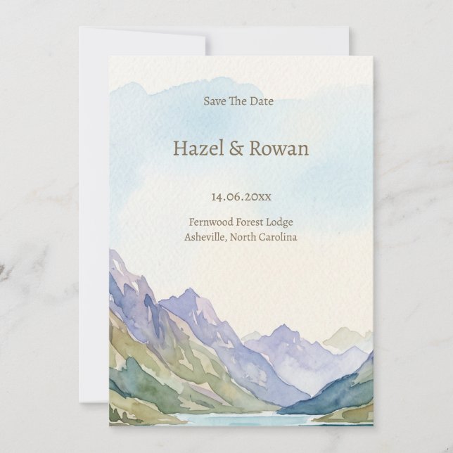 Watercolor Mountain Save the Date Invitation (Front)