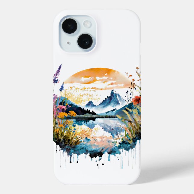 Watercolor mountain scene Case-Mate iPhone case (Back)