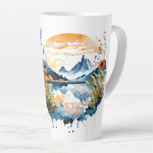 Watercolor mountain scene latte mug