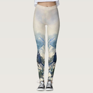 Watercolor Mountain Scene Leggings