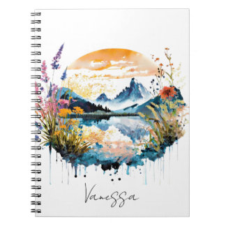 Watercolor mountain scene personalized notebook