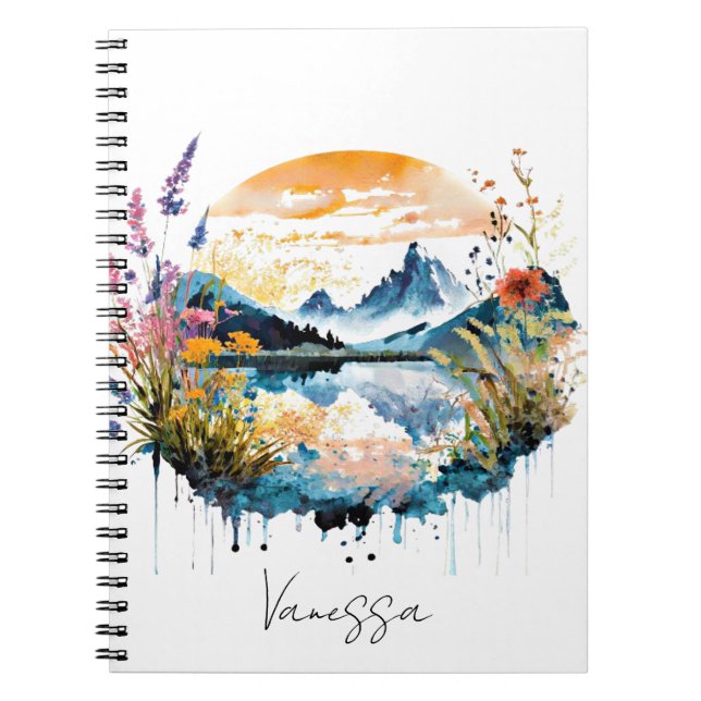 Watercolor mountain scene personalized notebook (Front)