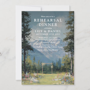 Watercolor Mountain String Lights Rehearsal Dinner Invitation